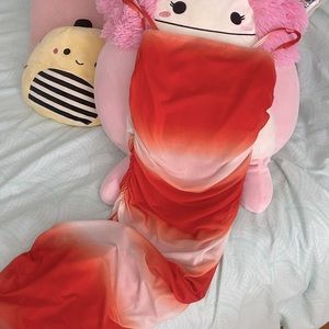 Orange and White Ruched Mini Dress